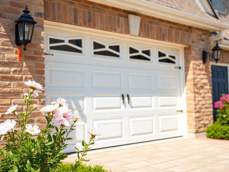 Homeowner performing spring maintenance on residential garage door